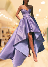 Christie | Red Blue A Line High Low Strapless Prom Dress with Slit - Lilac - PromDressClub